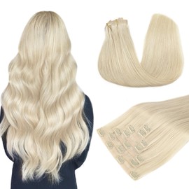 DOORES Hair Extensions Real Human Hair, Platinum Blonde 14 Inch 7pcs 110g, Seamless Clip in Hair Extensions Human Hair Extensions Remy Straight Hair Extensions Clip Invisi Edge Hair Extensions