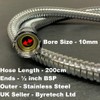 200cm Long Shower Hose - 10mm Internal Bore - Stainless