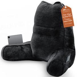 Sasttie Reading Pillow for Bed - 23 Inch, Back Pillow for Bed Sitting Up, Back-Rest Support Cushion with Side Pockets and Arms, Dorm Essentials, Oeko-Tex Certified, Black