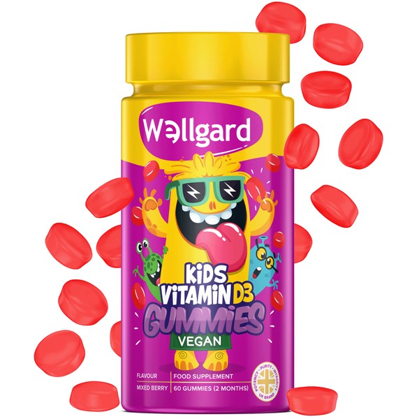 Wellgard Kids Vitamin D3 Gummies - 2 Month Supply - Vegan Chewable Vitamin D Gummies, Mixed Berry Flavour
