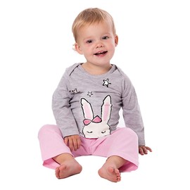 Amantes Textiles Baby Pyjamas Girls Rabbit - Two Piece Pyjamas Long Pyjamas Set Long Sleeve Sleepwear Baby Cotton Grey Pink, gray