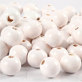 Wooden beads, D: 12 mm, hole size 3 mm, white, 22g, approx. 40 pc