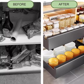 Generic Pull Out Cabinet Organizer, carbon steel Fixed with Adhesive Nano Film, Kitchen and Dining Organization, Used for Pots, Pans, Spices etc 40cm X 53cm X 9.5cm, DRS246