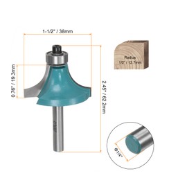 sourcing map 2pcs Roundover Router Bit 1/4 Shank 1/2" Radius Carbide Tipped Edge Rounding Over Bit with Bearing Guide, Woodworking Milling Tool, Cyan