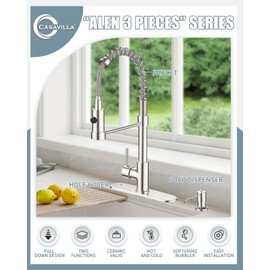 Casavilla Kitchen Faucets, Kitchen Sink Faucet with Soap Dispenser, Single Handle Stainless Steel Faucet for Kitchen Sink, Commercial Modern RV Kitchen Faucet with Dual Function Spray Head