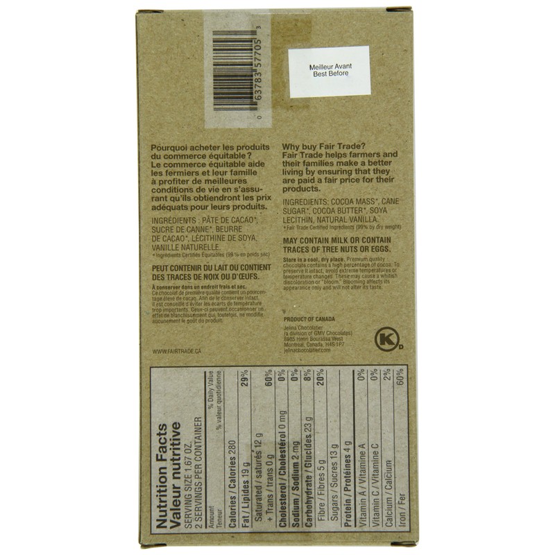 Jelina's 72% Dark Chocolate Bar, 3.35 Ounce (Pack of 8)