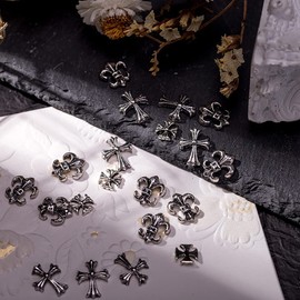 72pcs Punk Nail Art Charms Vintage Silver Gold 3D Metal Nail Art Decoration Cross Design Retro Nail Accessories for Women DIY Nail Parts Nail Design Supplies DIY Craft Accessories