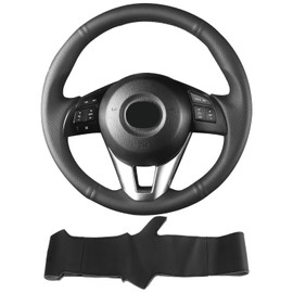 Yeolpise Hand Sewn Microfiber Leather Steering Wheel Cover on Wrap,Fit for Mazda 3 2014-2016 Mazda 6 2014-2016 Mazda 2 2015-2017 CX-3 2016-2017 CX-5 2013-2016 for Scion iA 2017