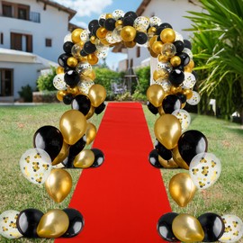 Maasechs 125 Pcs Black and Gold Graduation Party Decorations 16.4 x 2.62 ft Red Carpet 18 12 10 5 Inch Black Gold Confetti Balloons for Outdoor High School College Grad Birthday Party Celebration