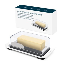 KITCHENDAO Airtight Butter Dish with Lid and Knife Spreader for Countertop and Refrigerator, Keep Butter Fresh, Easy Scoop, Dishwasher Safe, Plastic Butter Keeper Tray for West/ East Coast Butter