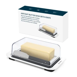 KITCHENDAO Airtight Butter Dish with Lid and Knife Spreader for Countertop and Refrigerator, Keep Butter Fresh, Easy Scoop, Dishwasher Safe, Plastic Butter Keeper Tray for West/ East Coast Butter