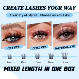 KevKev Lash Clusters 192 Pcs Individual Lashes Cluster Lashes Mixed Styles DIY Lash Extensions Eyelash Clusters Thin Band & Soft Lashes that Look Like Eyelash Extensions(Autumn & Winter, D-8-16mix)