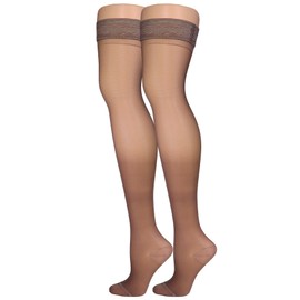 NuVein Sheer Compression Stockings for Women, 15-20 mmHg Support, 20 Denier, Thigh High, Closed Toe, Taupe, Medium