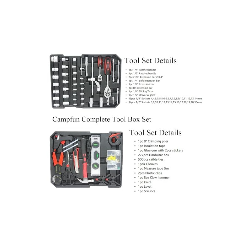 Campfun 899PCS Tool Set, Household Tool Kit with Rolling Tool