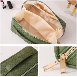 Kallsi Travel Makeup Bag, Large Capacity Cosmetic Bags for Women Waterproof Portable Pouch PU Leather Toiletry Bag Checkerboard Make up Organizer with Divider and Handle Pink