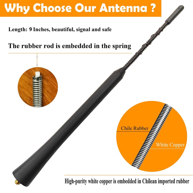 9 Inch Antenna for Toyota Yaris (2007-2018), Flexible Rubber Antenna