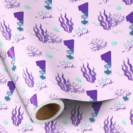 RUSPEPA 1st Birthday Wrapping Paper Roll, Mini Roll, Purple Mermaid Tail Number 1 and “Make a Splash” Text Gift Wrap for Girls, Kids Birthday Party, Baby Shower, 17 Inches x 16.4 Feet