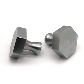 A Pair of Pushka Home Brushed Brass Hexagonal Silver Cupboard Door Knob. Suits doors up to 21mm.