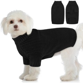 Queenmore Small Dog Sweater,Girl Boy Dog Thermal Soft Knit Sweater for Winter Christmas,Basic Pullover Pet Clothes for Doggy Puppy Cat,Cozy Warm Turtleneck Jacket for Male Female Canine S,Black