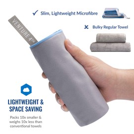 VENTURE 4TH Quick Dry Microfiber Towel - Odor Resistant, High Performance Towels for Gym, Camping, Travel, Yoga and Beach (Gray-Blue Large) - Includes Tear Resistant Bag