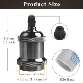 DiCUNO E26 Vintage Lamp Socket, Edison Pendant Light Socket Replacement, Antique Retro Hanging Lamp Holder for Industrial, Decorative, DIY Lighting, 600℃ Heat Resistant, 10 Packs (Color: Pearl Black)