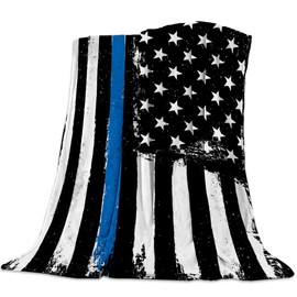 Thin Blue Line Police Blanket Fleece Throw Blankets 40'' x 50'', Lightweight Super Soft Micrifiber Honor Law Enforcement USA Vintage Warm Plush Cozy Luxury Bed Blankets All Season for Couch/Sofa/Gift