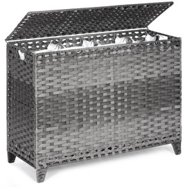 Laundry Hamper with 4 Removable Liner Bags; 176L Handwoven Rattan Laundry Basket with Lid & Heightened Feet; Clothes Hamper with Side Handles(Gray)