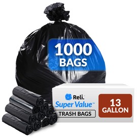 Reli. 13 Gallon Trash Bags | 1000 Bags | Black | Tall Kitchen | Strong | Garbage