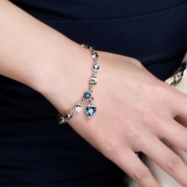 Gifts for Girlfriend Blue Rhinestone Bracelet Heart Bracelet for Women Birthday Jewelry I Lovr You Gifts for Her from Boyfriend