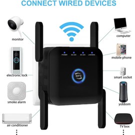 2025 Newest WiFi Extender Booster, AC300 Mbps WiFi Booster Single Band, 4 Antennas Up to 5000 Sq.ft and 50 Devices, Internet Repeater - Ethernet Port,1-Click Setup,Access Point,Alexa Compatible