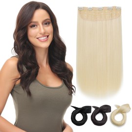 Yamel Clip in Hair Extensions One Piece 5 Clips Long 16 inch Blonde Straight Synthetic Hairpieces 3/4 Full Head Clip in Hair Extension
