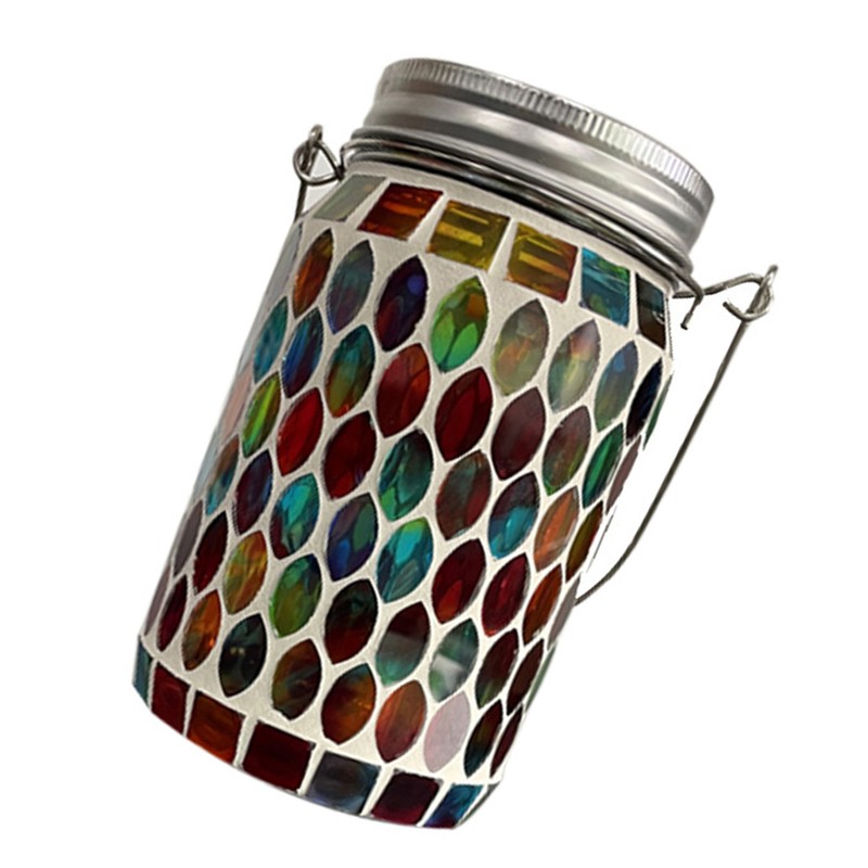 Outdoor Solar Lantern Lights Decorative Mosaic Jar Hanging Lantern Pathway