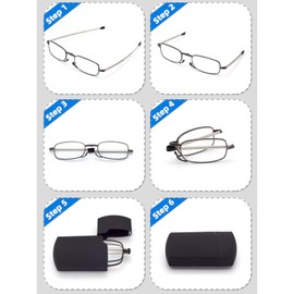 HIGHLIKE 4-Pack Hard Cases Folding Reading Glasses, Pocket Wallet Purse Compact Spring Hinge Readers, Transparent Clear Lens 2 Black 2 Gunmetal 2.0 x