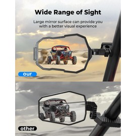 KEMIMOTO UTV Side Mirrors, 9.06" x 5.91" Wide View Fits 1.5 inch to 2 inch Roll Cage Compatible with Polaris RZR Can Am Kawasaki Mule Rhino YXZ Zforce Pioneer, UTV Adjustable Side Mirror