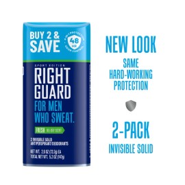 Right Guard Sport Antiperspirant & Deodorant Invisible Solid for Men, Fresh, 2.6
