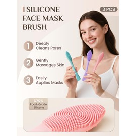 Rena Chris Silicone Face Scrubber, 3 in 1 Face Mask Applicator & Pore Cleaning Brush, 3 Pack Double-End Facial Cleansing Brush for Exfoliating, Blackhead Removal, Skincare Applicator for Mud, Clay