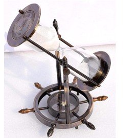 8 Inches Antique Brass Ship Wheel 5 Minutes Brass Sand Timer & Hourglass for Office & Home Decor with Intricate Detailing