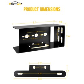 Partsam 1 Set Rectangle Black Trailer Tail Light Mounting Box Left Right and License Plate Bracket Guard Cover Heavy Duty Steel S45C 1045 with Screws for Trailers Under 80" Boat Truck Marine Camper RV