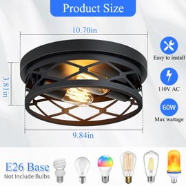 SKEJAO Flush Mount Ceiling Light Fixture for Hallway,2-Light Black Hallway Light Fixtures Ceiling,Light Fixtures Ceiling Mount for Kitchen,Farmhouse,Hall (2 Pack)