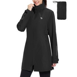 BALEAF Women's Long Rain Jacket Packable Hood lightweight Waterproof Cycling Raincoat Windbreaker Black M