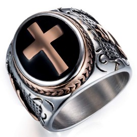 JAJAFOOK Jewelry Silver Stainless Steel Christian Holy Cross Ring for Men's Rings (Rose Gold, 11)