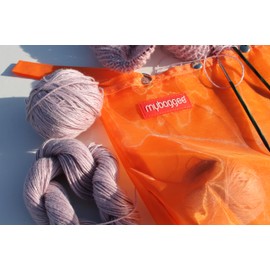 mybaggee Large 5 Snaps Mesh Travel Knitting Bag with Snap Opening, Lightweight Nylon Storage Pouch for Yarns, Needles and Accessories (Orange)