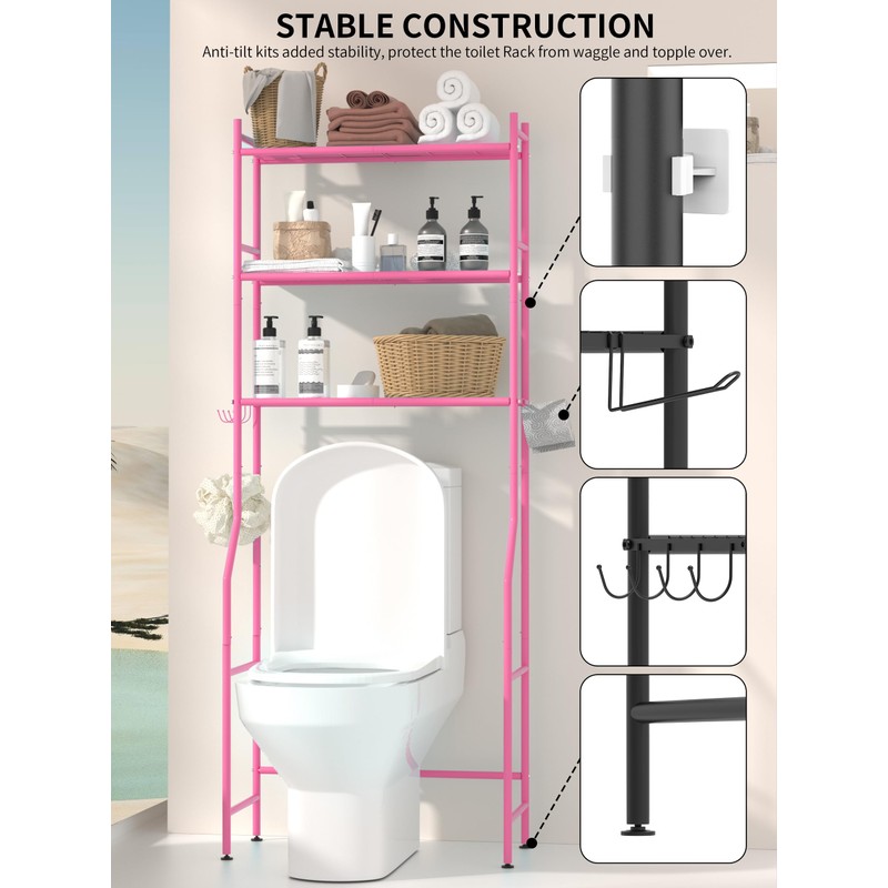 GloTika 3-Tier Over The Toilet Storage, Space Saver Metal Bathroom