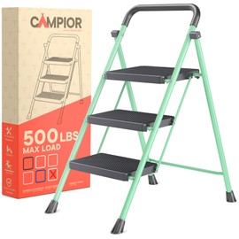 Green 3 Step Stool Foldable – Heavy-Duty Foldable Step Stool for Adults, 500 lbs Capacity, Anti-Slip Feet & Wide Steps, Sturdy Steel Frame, Lightweight & Space-Saving Design for Home, Kitchen & Garage