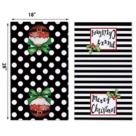 Merry Christmas Ball Dish Towels, 18 x 28 Inch Seasonal Winter Berry Stripe Decoration Tea Towels for Cooking Baking Set of 2