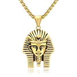 JAJAFOOK Men's Stainless Steel Egyptian Pharaoh Pendant for Punk Biker Vintage Gold Plated Necklace