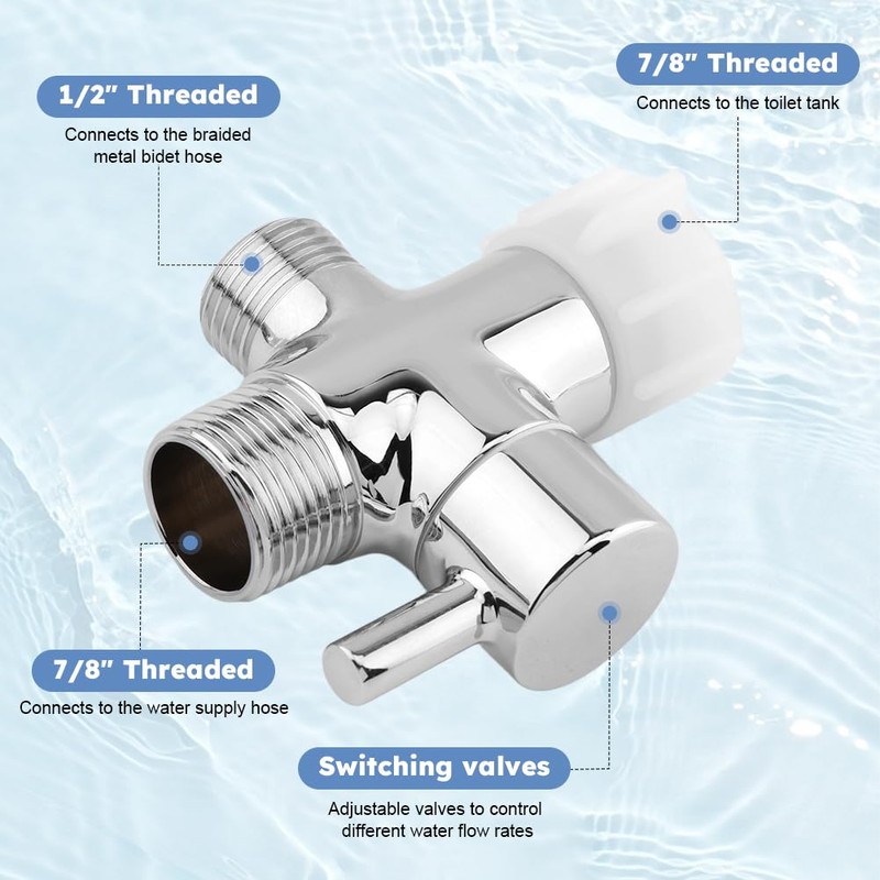 Bidet T Adapter, Leakproof 3 Way Tee Connector Bidet Attachment