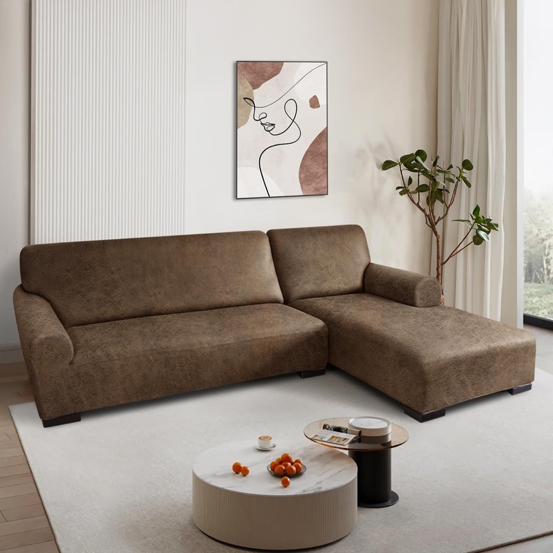 Pfrstuv Sectional Couch Covers, Leather Look Sofa Cover L Shape