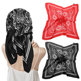 COMNICO 27.5 Inches Satin Head Scarf 2 Pcs Hair Scarf Like Silk Scarf Square Scarf Bandanas Silk Hair Wrap Square Scarf for Women Girls