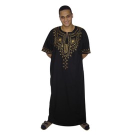 Egypt Bazar Modern Mens Kaftan House Kaftan Black with White or Gold Embroidery (Moderner Herren-kaftan) - black/gold, size: 4xl